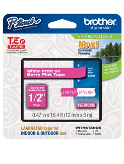 brother 12mm (0.47") White on Berry Pink tape (TZMQP35)