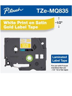 Brother 1/2" (12mm) White on Satin Gold Tape (TZeMQ835)