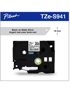 Brother 18mm (0.7")  Black on Matte Silver Industrial Tape (TZeS941 )