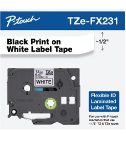 Brother 1/2" (12mm) Black on White Industrial Tape (TZeFX231)